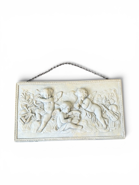 Vintage Other - Vintage Chalkware Cherub Musical High‑Relief Wall Plaque – Cream Neoclassical